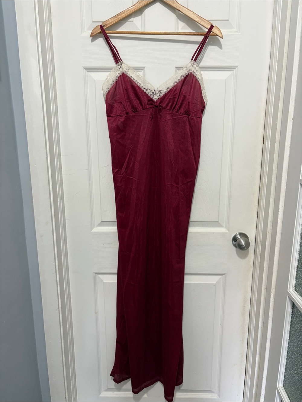 Vintage Sears Silky Burgundy Lace-Trim Slip Dress